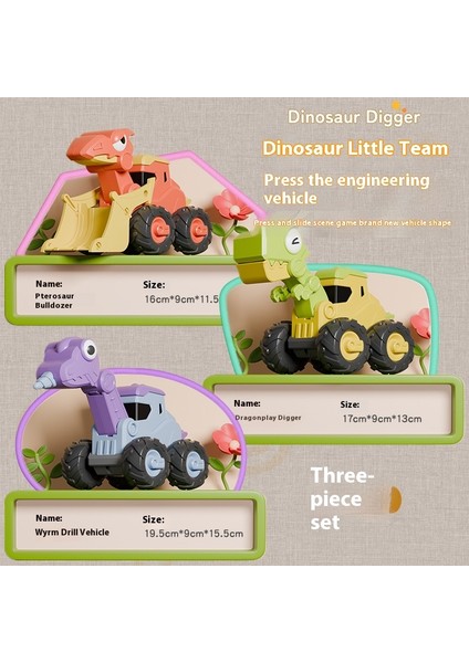 Çocuk Preslenmiş Dinozor Inşaat Aracı Ekskavatör Seti (Yurt Dışından)