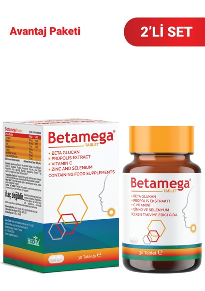 Tablet 30 Tablet 2'li Paket Betaglukan, Propolis Ekstraktı, C Vitamini, Çinko, Selenyum
