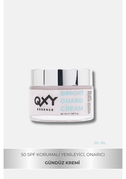 Bright Guard Cream - 50 SPF Uva/Uvb Filtreli Pembe Hızlı Emilen Nemlendirici Gündüz Kremi - Centella Asiatica + Peptit Complex - Cam Kavanoz 50 ml
