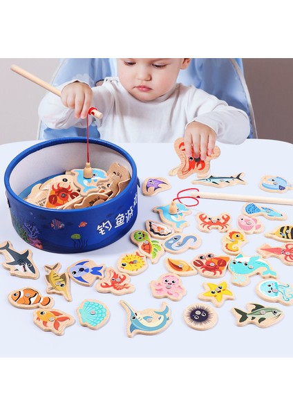Çocukların Erken Eğitim Bilişsel Eğlenceli Manyetik Okyanus Küçük Balık Ebeveyn-Çocuk Oyunları Için Ahşap Okyanus Balıkçılık Oyuncakları (Yurt Dışından)