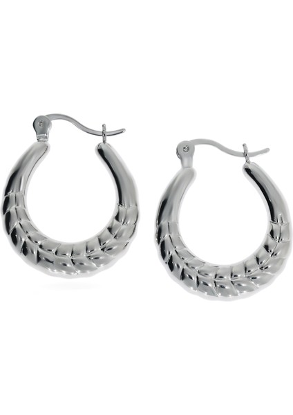 Kadın Desenli Halka Model Silver Renk Gümüş Küpe