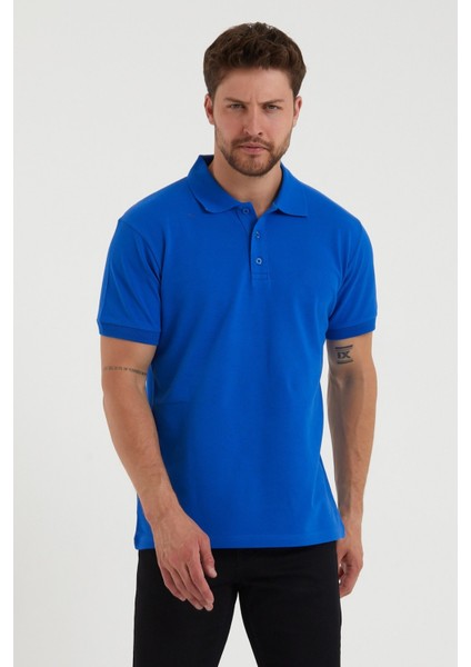 Erkek Basic Yazlık Kısa Kollu Mavi Polo Yaka Tişört