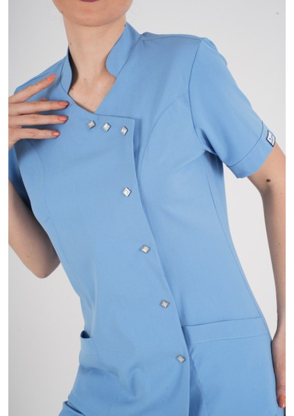 Aylu Model Soft Likra Bebe Mavisi Doktor Hemşire Hastane Scrubs Üniforma Takımı