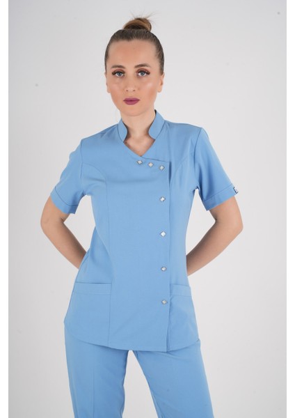 Aylu Model Soft Likra Bebe Mavisi Doktor Hemşire Hastane Scrubs Üniforma Takımı