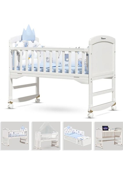 7’si 1 Arada Dönüştürülebilir Bebek Beşiği ve Koruma Ağı, Beyaz, Çok Fonksiyonlu