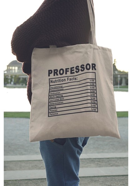 Professor Nutrition Facts Profesör Akademisyen Hediyelik Baskılı %100 Pamuklu Ham Bez Bej Çanta