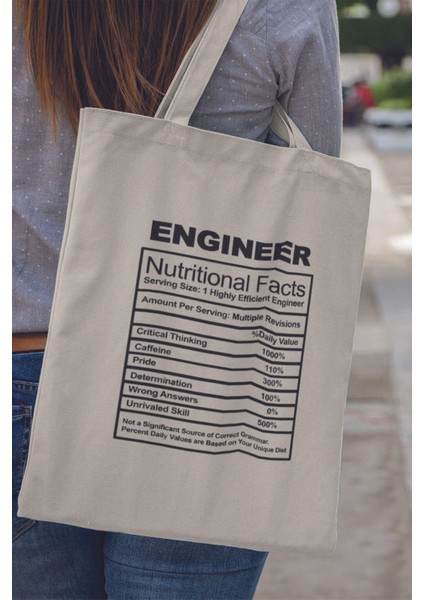 Engineer Nutrition Facts Mühendis Hediyelik Baskılı %100 Pamuklu Ham Bez Bej Çanta