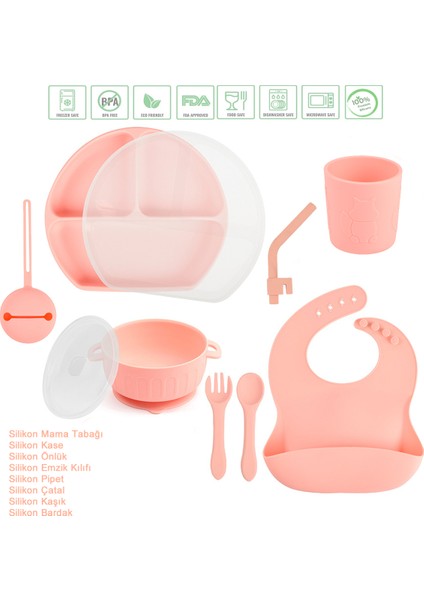 Silikon Beslenme Seti / Pembe