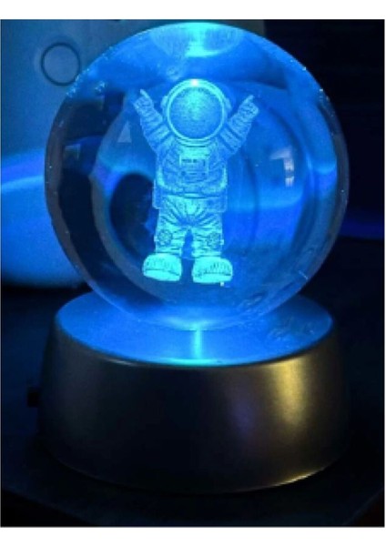 Renkli Işıklı Cam Küre, 6 Cm, Astronot Temalı, Dekoratif ve Şık Parça