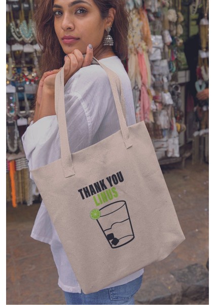 Thank You Linus How I Met Your Mother Baskılı %100 Pamuklu Ham Bez Bej Çanta