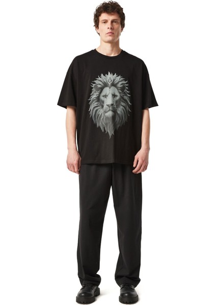 Orijinal Lisanslı Aslan Baskılı Siyah Erkek T-Shirt modelleri