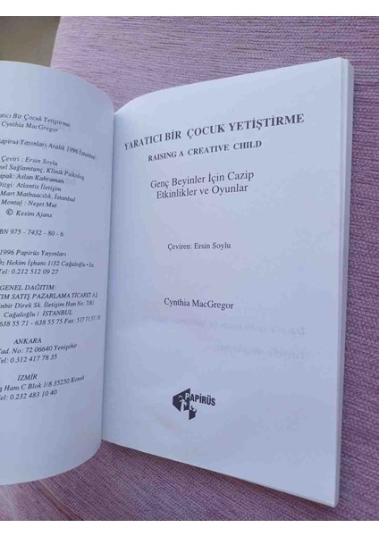 Genç Beyinler Için Cazip Etkinlikler ve Oyunlar Sunan, Yaratıcı Çocuk Yetiştirmeye Yönelik Bir Sanat Kitabı. 130 Sayfa 1996 Basim Papirus Yayinlari 2,el Cok Temiz Kondisyonda fırsatları