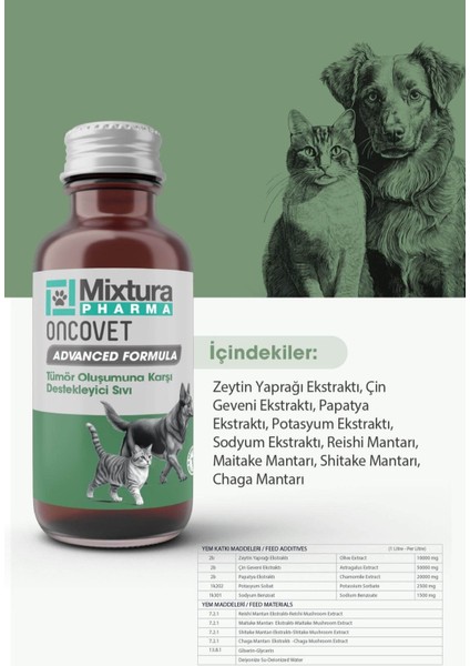 Oncovet Kedi ve Köpek Tümör Oluşumuna Karşı Bağıışıklığı Destekleyici Sıvı indirimleri