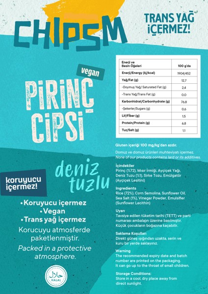 Chıpsm Pirinç Cipsi Deniz Tuzlu 5'li Paket