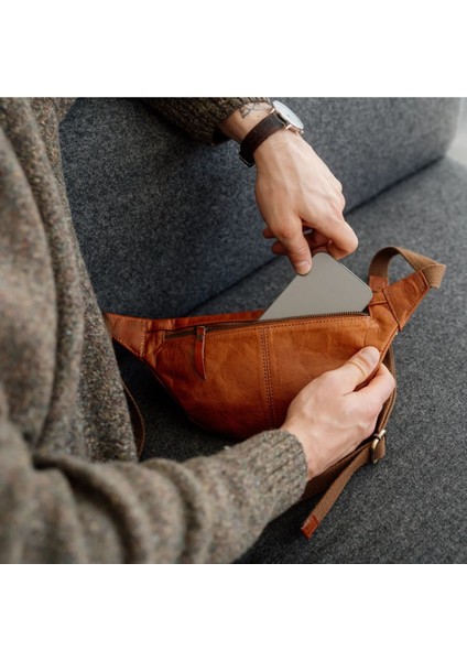 Turin Deri Bel Çantası, Ayarlanabilir Askılı Unisex, Vintage Kahverengi modelleri