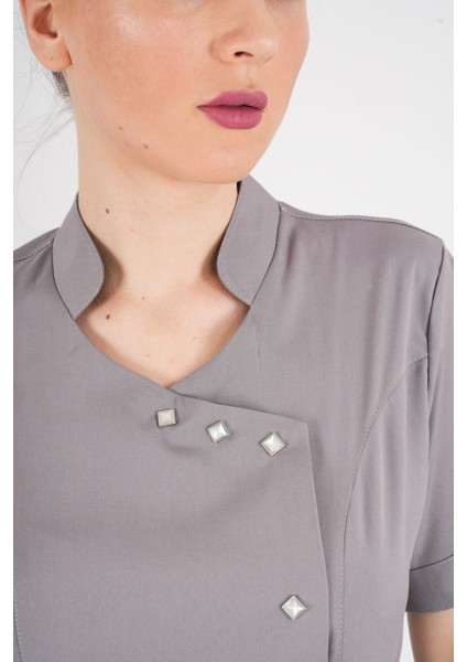 Aylu Model Soft Likra Gri Doktor Hemşire Hastane Scrubs Üniforma Takımı