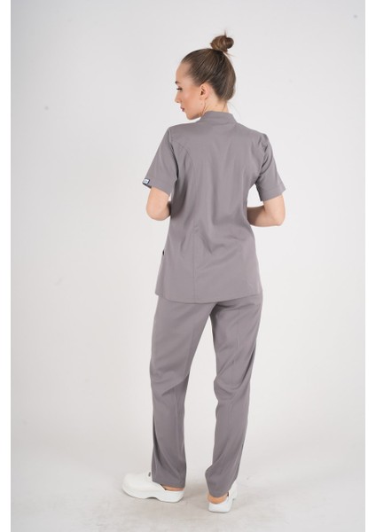 Aylu Model Soft Likra Gri Doktor Hemşire Hastane Scrubs Üniforma Takımı