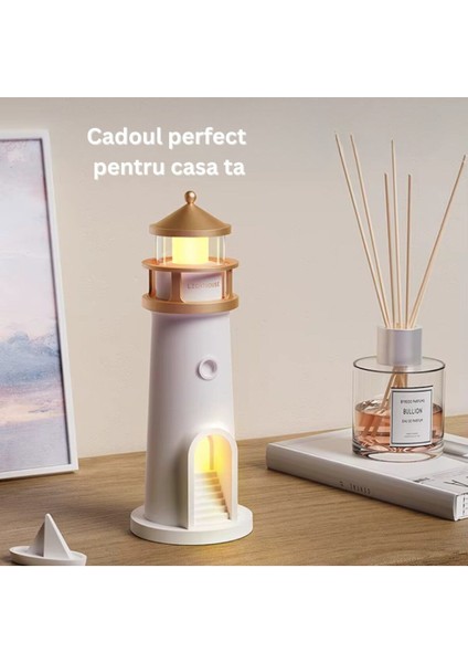 Renkli Ay Işığı Deniz Feneri Projektör ve Bluetooth Hoparlörlü Gece Lambası