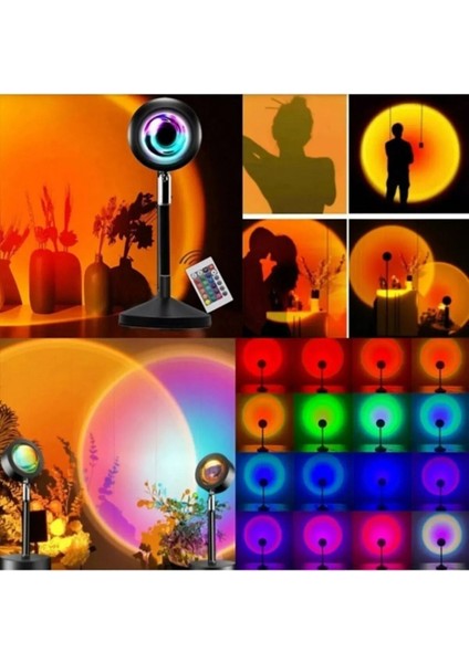 16 Renkli Umandalı Gün Batımı Projektör Lamba Masa ve Fotoğraf Işık Siyah