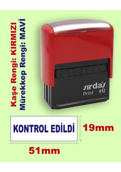 Kontrol Edildi Kaşesi, 912 (51mm*19 mm) Mavi Keçeli Kırmızı Otomatik Kaşe