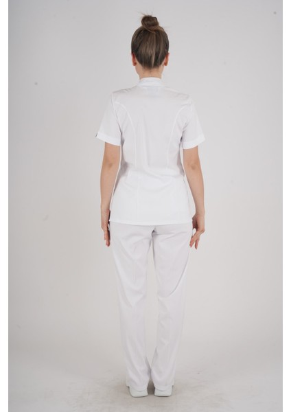 Aylu Model Soft Likra Beyaz Doktor Hemşire Hastane Scrubs Üniforma Takımı modelleri