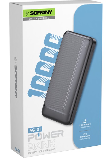 Ag-01 10.000 Mah Powerbank Taşınabilir Batarya, Siyah, 2 Usb-A 1 Type-C, Mikro Girişli fiyatları