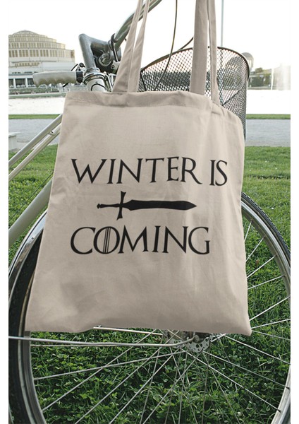 Winter Is Coming Baskılı Omuz Çantası %100 Pamuklu Tote Bag Ham Bez Çanta