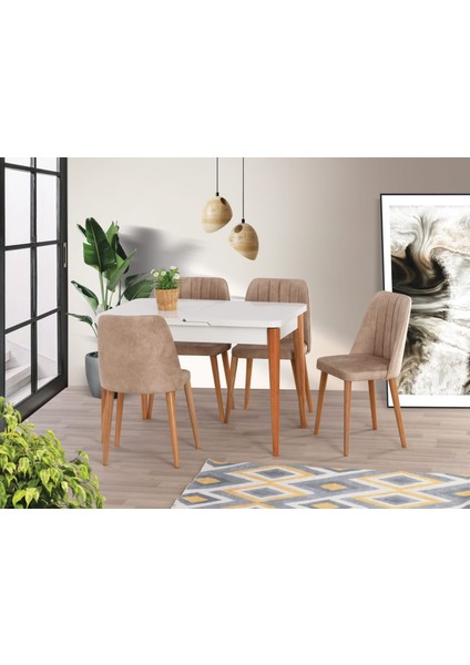 Uyar Beyaz 4 Adet Havuz Mutfak Sandalye 70*110+30 Kelebek Açılabilir Masa Takımı