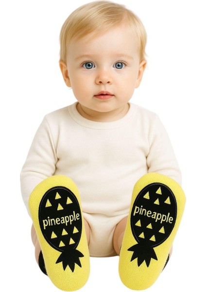 Kaydırmaz Tabanlı Ananas Desenli Bambu Bebek Çorap