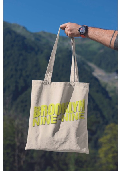 Brooklyn Nine Nine Baskılı %100 Pamuklu Ham Bez Bej Çanta