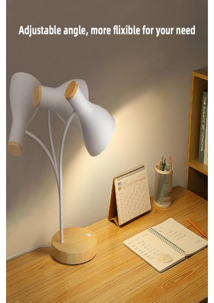 Gri Ahşap Tabanlı Modern Masa Lambası, Şık ve Esnek Boyunlu Çalışma ve Ofis Lambası indirimleri