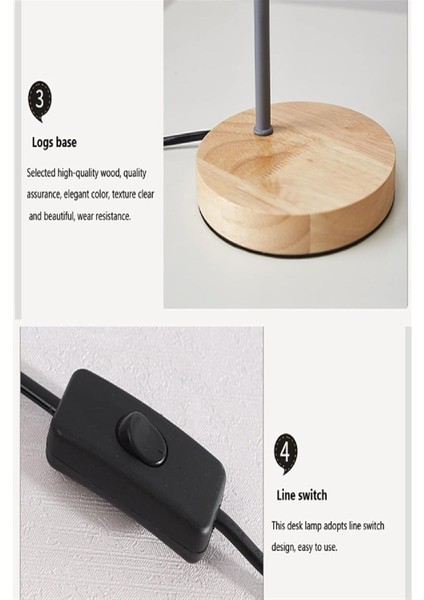 Gri Ahşap Tabanlı Modern Masa Lambası, Şık ve Esnek Boyunlu Çalışma ve Ofis Lambası