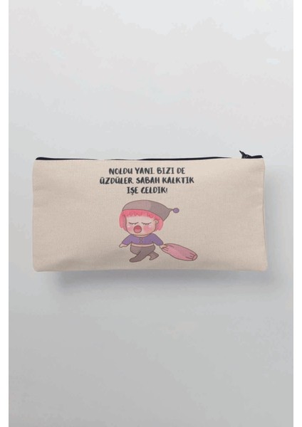 Sabah Işe Gittik Komik Baskılı Bez Makyaj Çantası Kalemlik Cüzdan