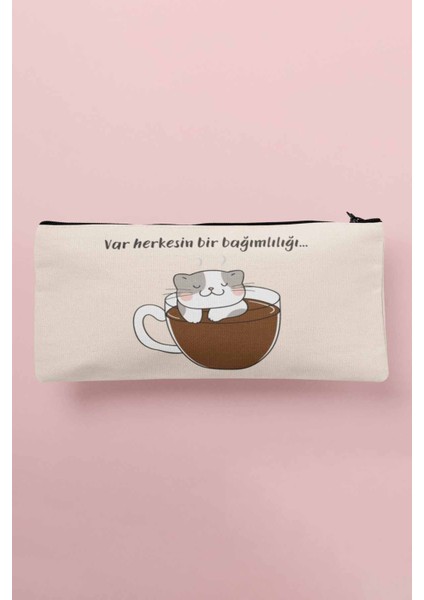 Kahve Sever Komik Eğlenceli Baskılı Bez Makyaj Çantası Kalemlik Cüzdan