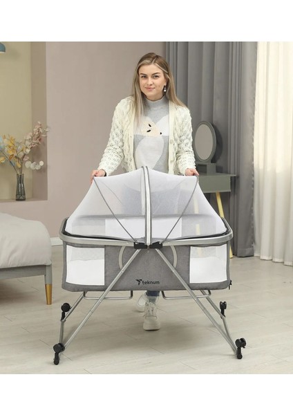 3’ü 1 Arada Bebek Beşiği, Sallanır, Tekerlekli, Koyu Gri, Pratik ve Çok Fonksiyonlu modelleri