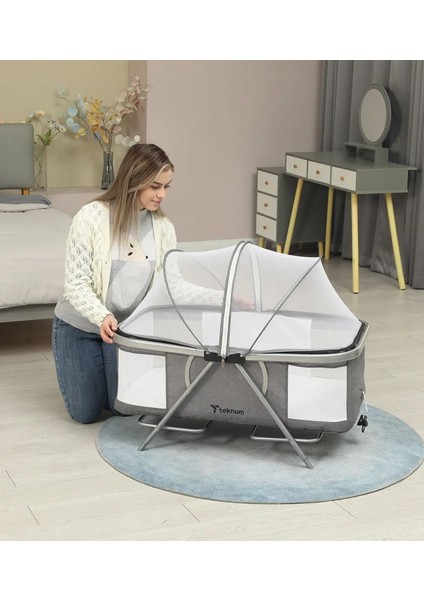 3’ü 1 Arada Bebek Beşiği, Sallanır, Tekerlekli, Koyu Gri, Pratik ve Çok Fonksiyonlu fırsatları