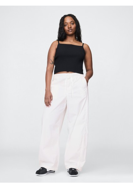 Kadın Beyaz Mid Rise Barrel Paraşüt Pantolon fırsatları