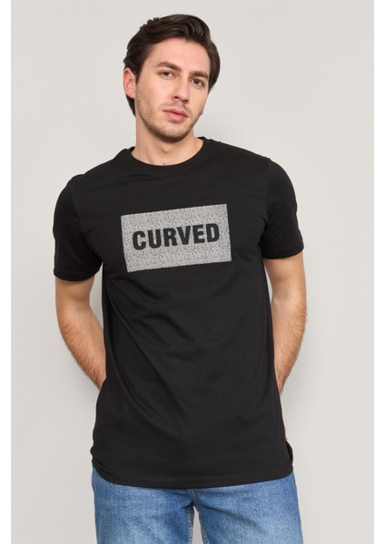 4032 Erkek Bisiklet Yaka Baskılı Regular T-Shirt Siyah