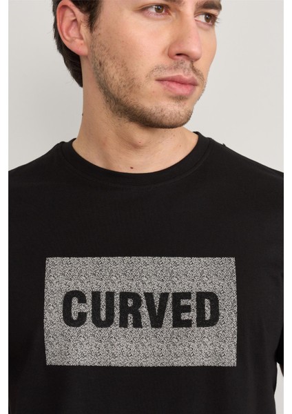 4032 Erkek Bisiklet Yaka Baskılı Regular T-Shirt Siyah modelleri