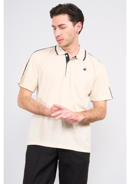 3769 Erkek Polo Yaka Pike T-Shirt Bej