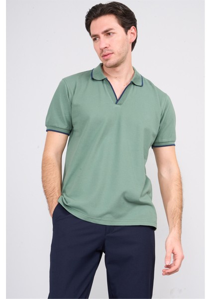 3794 Erkek Apaş Yaka Penye Pike T-Shirt Çağla