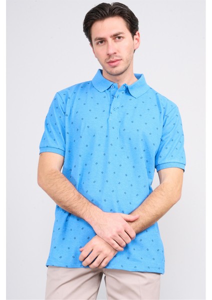 Çetinkaya Mentality 4139 Polo Yaka Rejenere Pike Metraj Baskı Regular T-Shirt Açık Mavi