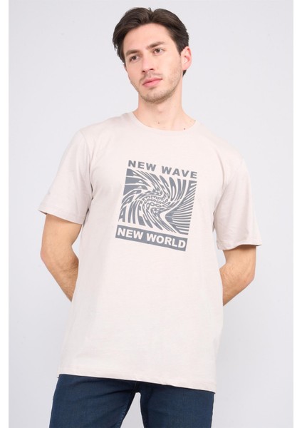 Çetinkaya Mentality 3698 Bisiklet Yaka Penye Regular Baskılı T-Shirt Vizon