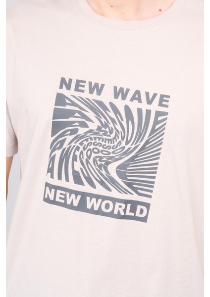 Çetinkaya Mentality 3698 Bisiklet Yaka Penye Regular Baskılı T-Shirt Vizon modelleri