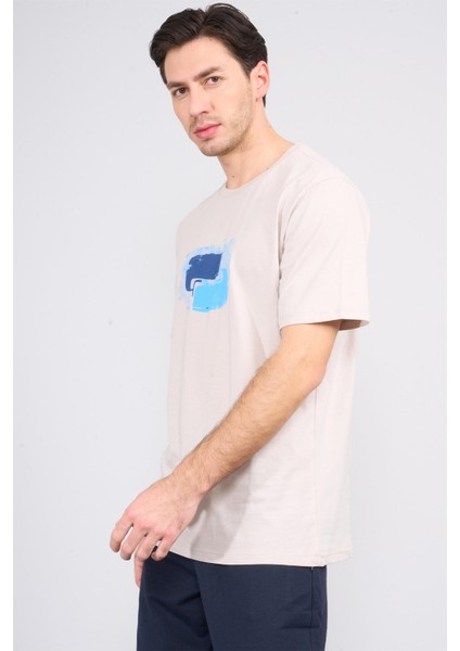 Çetinkaya Chester Polo 3864 Bisiklet Yaka 30/1 Penye Regular Baskılı T-Shirt Vizon