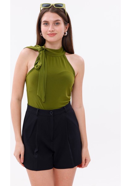 Fundachoosesxgenius Kadın Pileli Şort Iç Göstermez Lamineli Kadın Şort Pileli-Şort