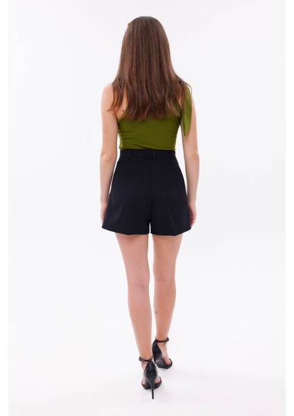 Fundachoosesxgenius Kadın Pileli Şort Iç Göstermez Lamineli Kadın Şort Pileli-Şort indirimleri