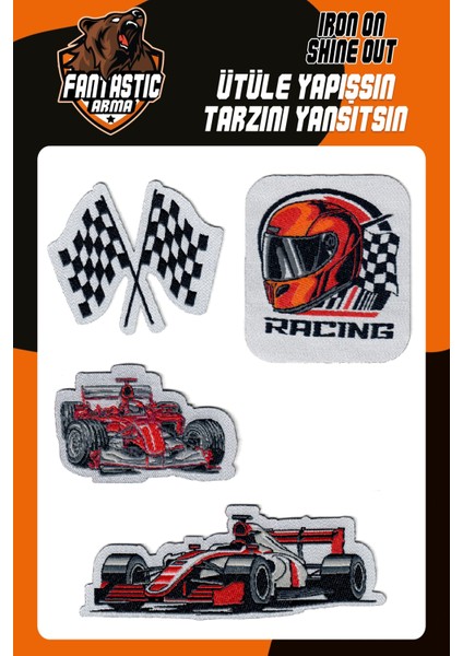 Ütü ile Yapışan Dokuma Arma Patch Yama, Racing Temalı Yarış Arabası Arma Seti (4'lü Paket)