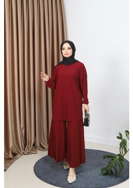 Piliseli Bol Kesim Pantolonlu Takım