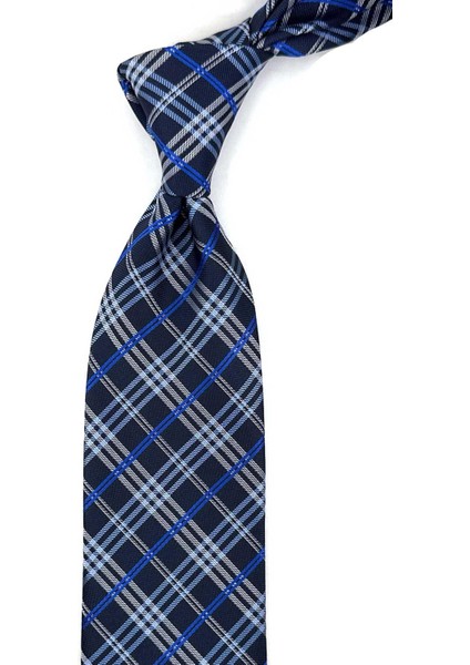 Lacivert Ekose Desen Mendilli Klasik Kravat KK13201